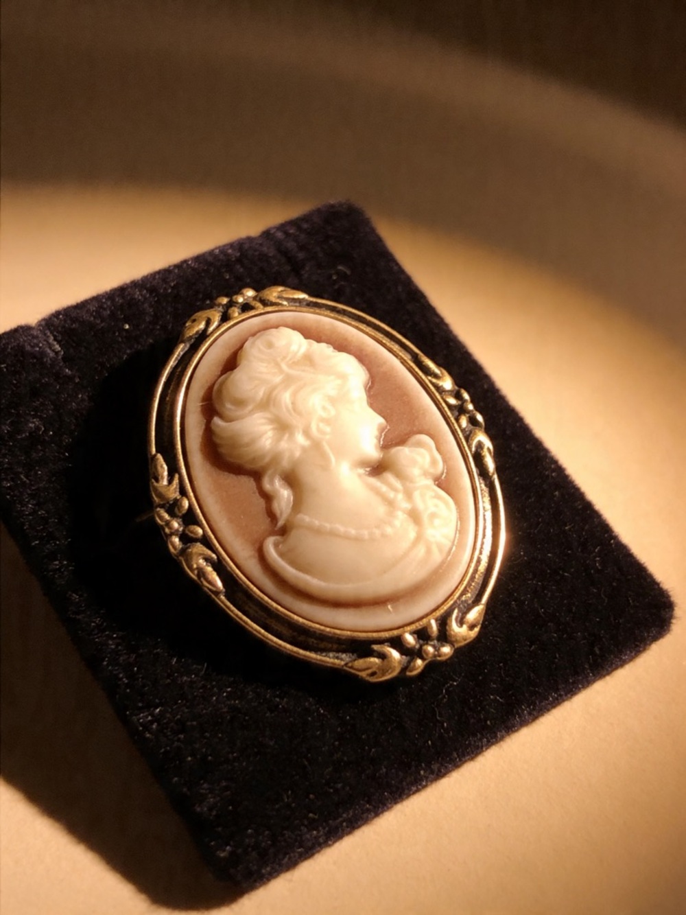 Gold-Tone Cameo Brooch with Ivory Profile